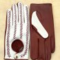Brown & White Handmade Women's Driving Napa Leather Gloves