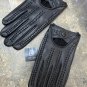 Handmade Knitted Black Leather Gloves for Women