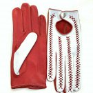 Women's Handmade Driving Napa Leather Lambskin Red & White Gloves