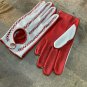 Women's Handmade Driving Napa Leather Lambskin Red & White Gloves