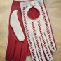 Women's Handmade Driving Napa Leather Lambskin Red & White Gloves