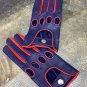 Driving Handmade Gloves for Men's made from Red & Blue Napa Leather