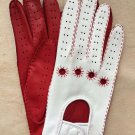 Real Napa Leather Handmade Driving Gloves Red & White for Ladies Real Napa Leather Handmade Driving Gloves Red & White for Ladies