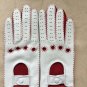 Real Napa Leather Handmade Driving Gloves Red & White for Ladies