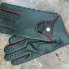 Men's Handmade Napa Leather Gloves for Driving Green & Red Contours Men's Handmade Napa Leather Gloves for Driving Green & Red Contours
