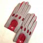 Handmade Women's Driving Real Napa Leather Lambskin Gloves Gray & Red
