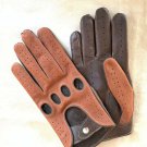 Brown & Cognac Handmade Women's Driving Leather Napa Gloves