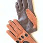 Brown & Cognac Handmade Women's Driving Leather Napa Gloves