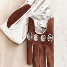 Women's White & Brown Genuine Soft Leather Driving Handmade Gloves Women's White & Brown Genuine Soft Leather Driving Handmade Gloves