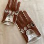 Women's White & Brown Genuine Soft Leather Driving Handmade Gloves
