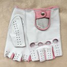 Fingerless Gloves for Ladies Driving Cycling White & Pink Handmade