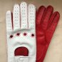 Red & White Italian Leather Driving Gloves Handmade for Men's