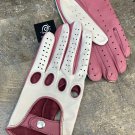 Women's Handmade Driving Real Napa Leather Lambskin Gloves Pink & White