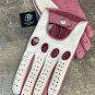 Women's Handmade Driving Real Napa Leather Lambskin Gloves Pink & White
