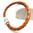 Men's Handmade Brown Leather Braided Steel Magnetic Clasp Bracelet Men's Handmade Brown Leather Braided Steel Magnetic Clasp Bracelet