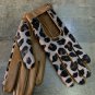 Animal Print Fur & Cognac Handmade Leather Gloves for Driving