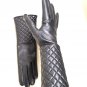 Long Women's Handmade Lambskin Real Black Leather Gloves