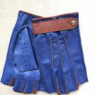 Fingerless Driving/ Cycling/ Fitness Blue Leather Handmade Gloves for Men's