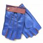 Fingerless Driving/ Cycling/ Fitness Blue Leather Handmade Gloves for Men's