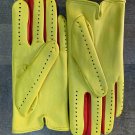 Women's Handmade Lambskin Napa Leather Driving Yellow & Red Gloves