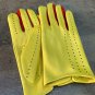 Women's Handmade Lambskin Napa Leather Driving Yellow & Red Gloves