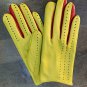 Women's Handmade Lambskin Napa Leather Driving Yellow & Red Gloves