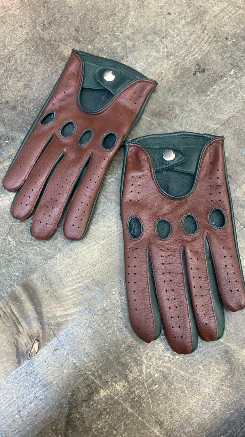 Glamour Women's Brown & Green Soft Leather Driving Handmade Gloves