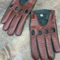 Glamour Women's Brown & Green Soft Leather Driving Handmade Gloves