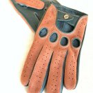 Women's Handmade Driving Leather Lambskin Gloves Green & Cognac