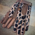 Animal print Brown Handmade Leather Gloves for Ladies Gift for Her
