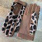 Animal print Brown Handmade Leather Gloves for Ladies Gift for Her