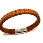 Men's Handmade Leather Braided Steel Magnetic Clasp Brown Durable Bracelet