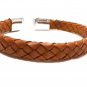 Men's Handmade Leather Braided Steel Magnetic Clasp Brown Durable Bracelet