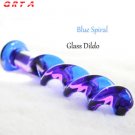 Blue spiral crystal penis female masturbation smooth glass butt plug