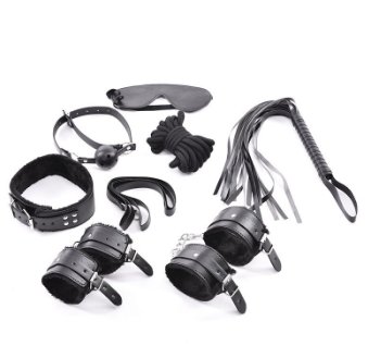 7 pieces Gag Nipple Clamps Whip Collar Erotic Toy Leather Fetish Sex Bondage