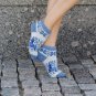 Women M Wool Warm Ankle Socks Reindeer Thick Blue