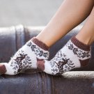 Women M Wool Warm Ankle Socks Reindeer Thick Brown