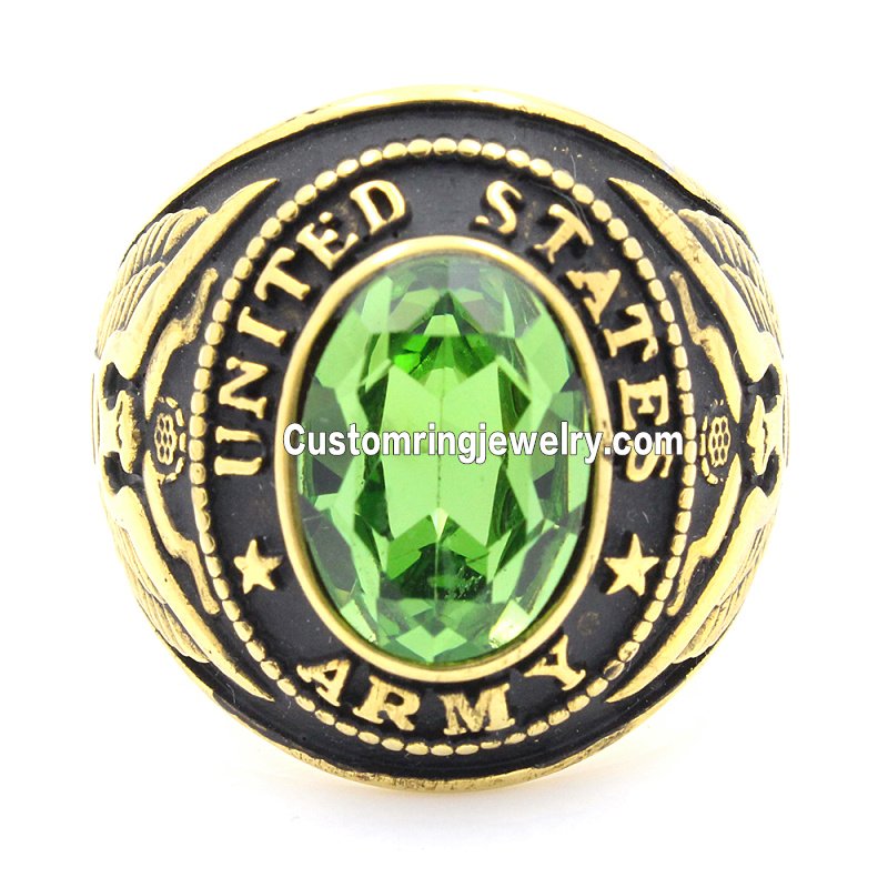 Men`s United States US Army Military 316L Stainless Steel Gold Ring