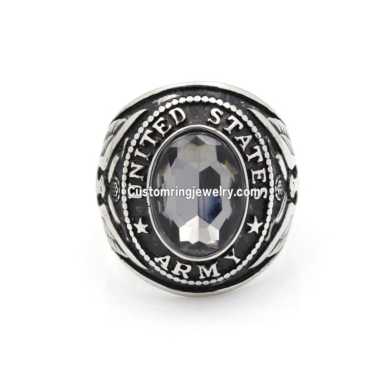 Men`s United States US Army Military 316L Stainless Steel Silver Ring