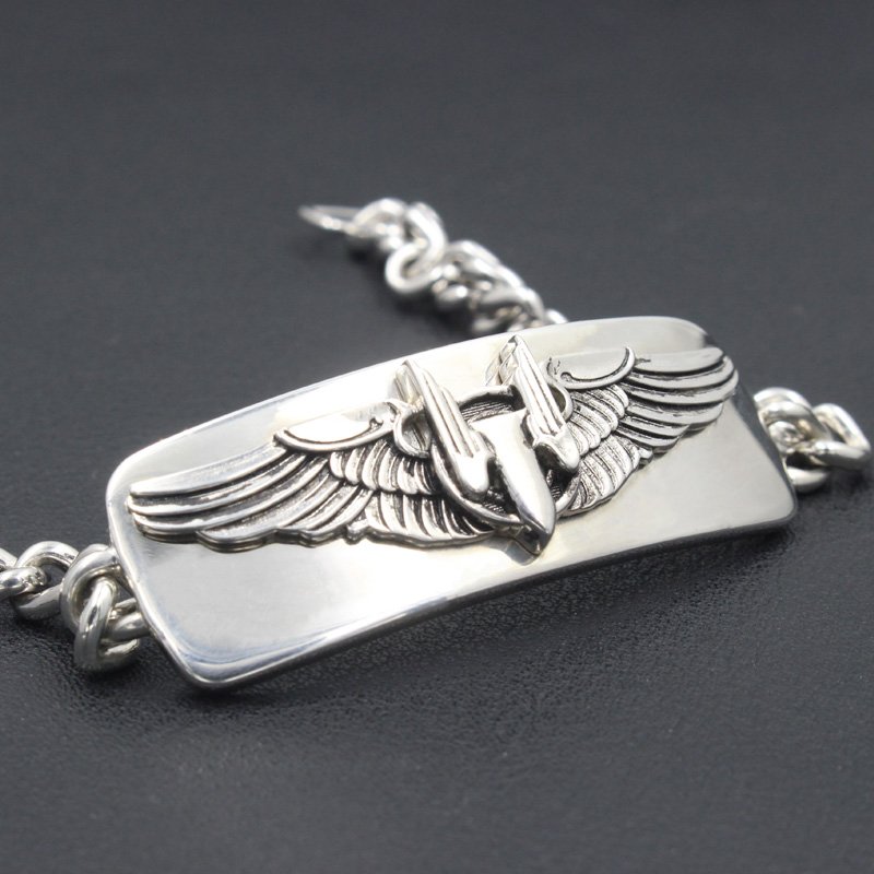 Men’s Us Army Air Force Aerial Gunner wing Sterling Silver Bracelet Bangle