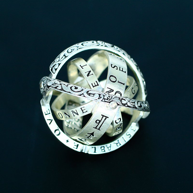 Ancient Astronomical ball Universe Star German Globe Deformation Sterling Silver couple ring