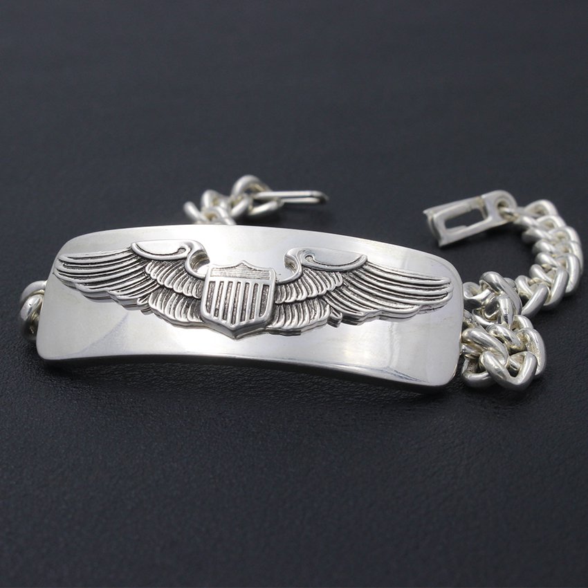 Men’s Us Army Air Force Pilot Badge AAF Eagel Sterling Silver Bracelet Bangle