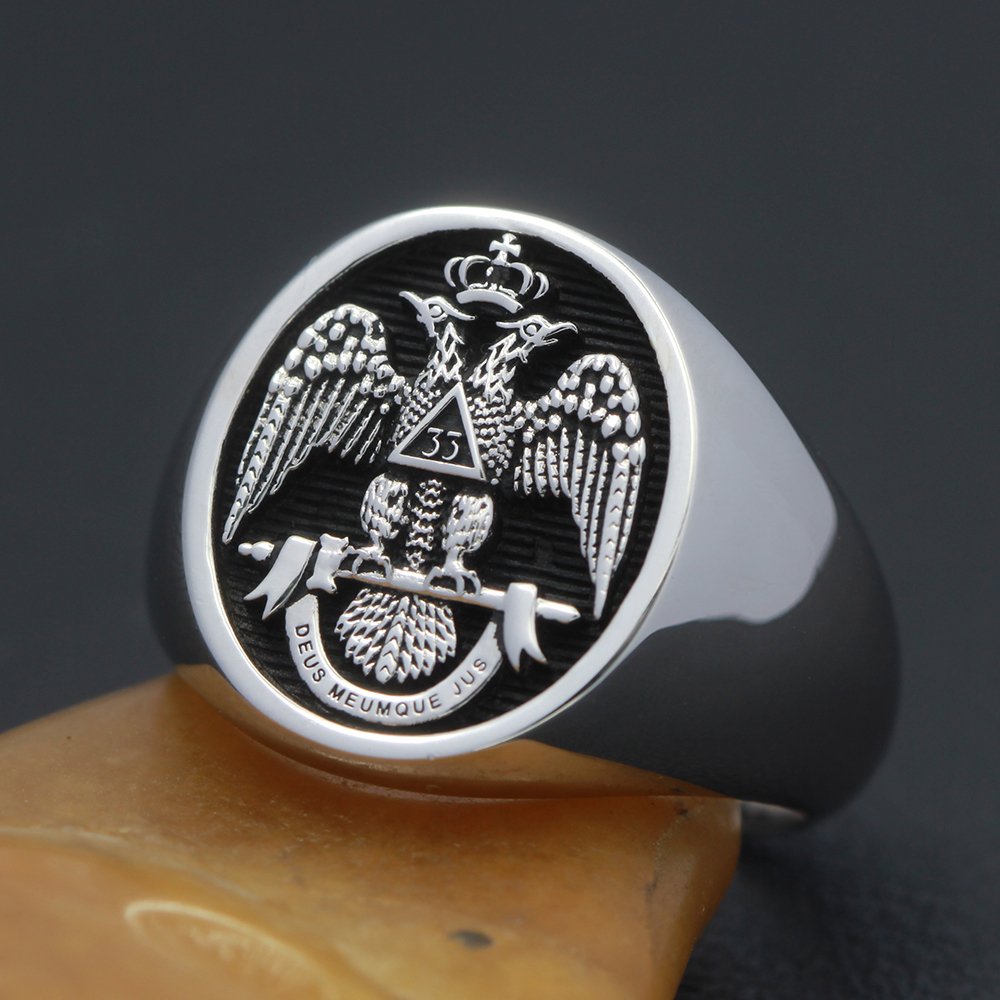 Men`s 33rd Degree Masons Double headed Eagle 925 Sterling Silver Ring