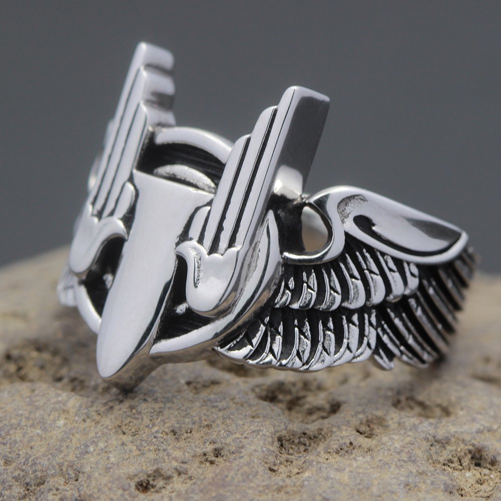 WWII U.S. Army Air Force Aerial Gunner Wing Military 925 Sterling Silver Ring