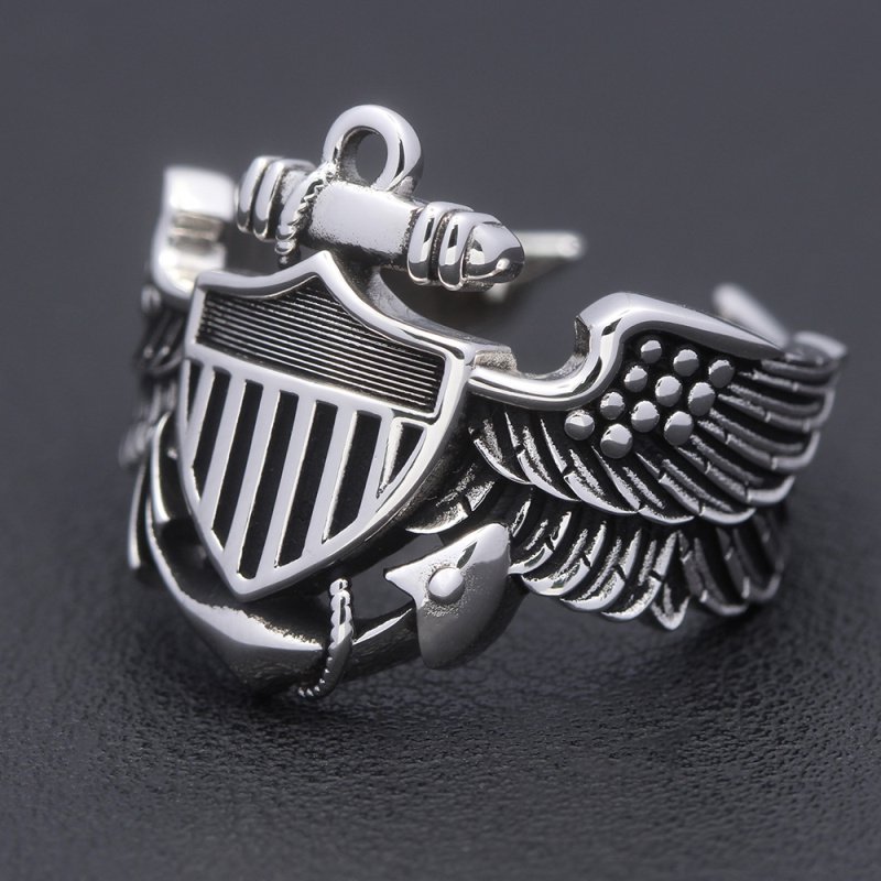 Vintage WW2 USN Navy Naval Aviator Pilot Wings Fine Sterling Silver Ring