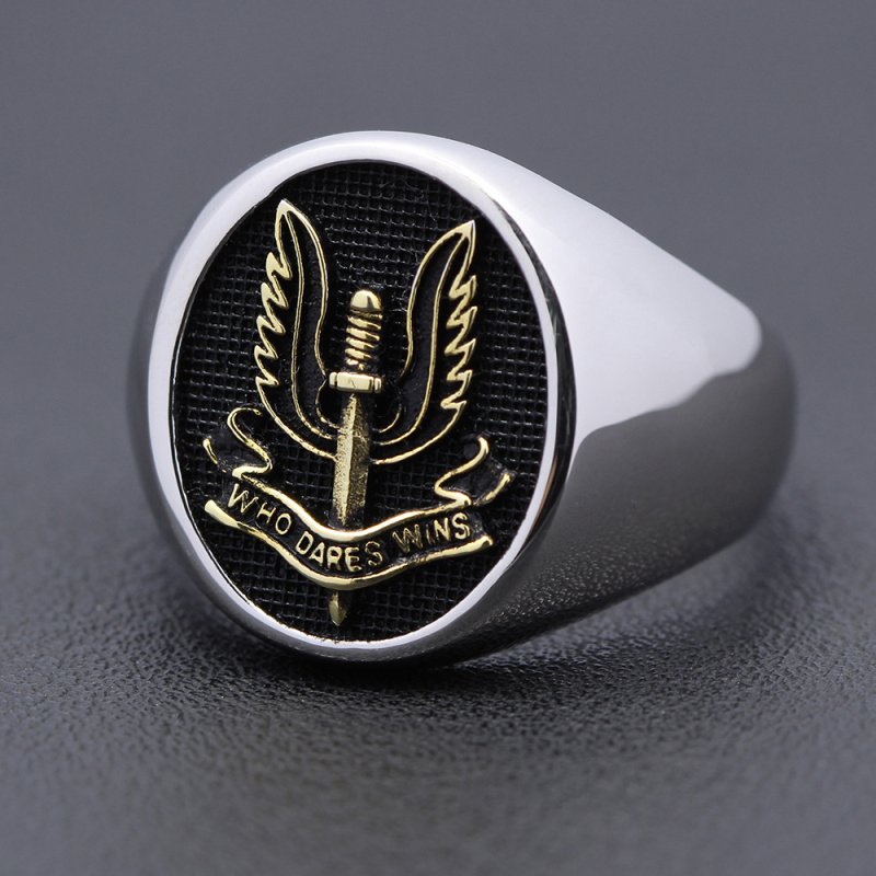 Special Air Service SAS Who Dares Wins Army Force Military Gold Sterling Silver Ring