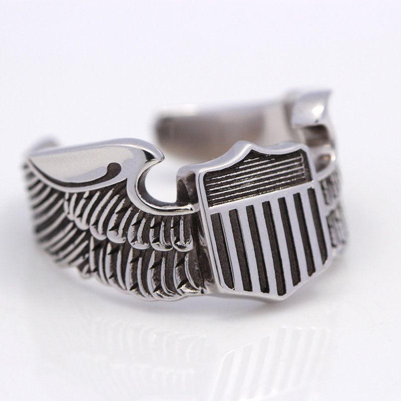 Men`s WWII US Army Air Force Pilot Eagle Wings 925 Sterling Silver Jewelry Ring