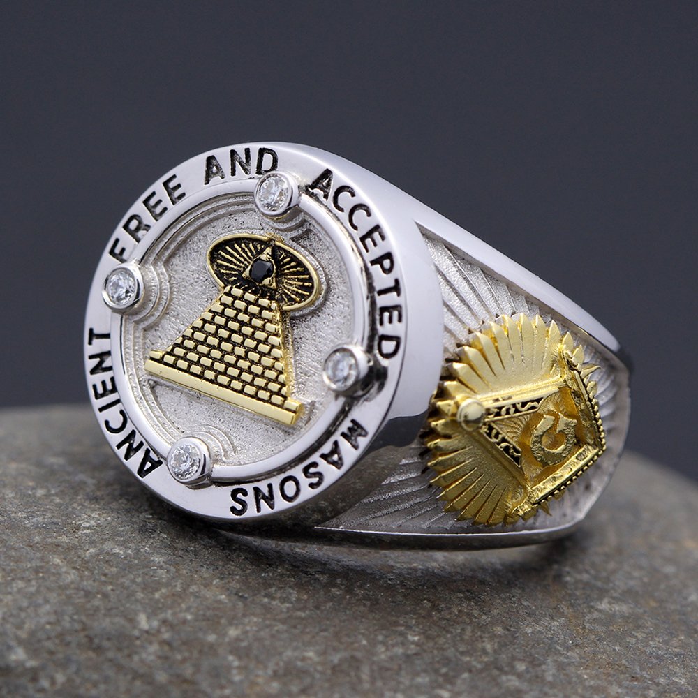 Ancient All Seeing Eyes Free and Accepted Masons 32 degree Scottish Rite Freemasonry Ring