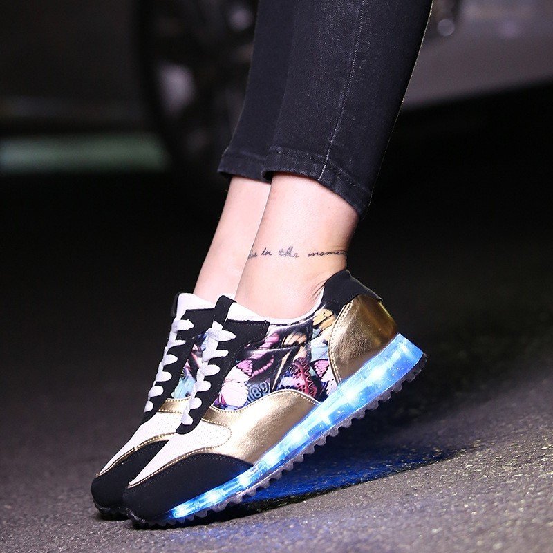 LED Light Up Hip-Hop Men Shoes Black Usb Charging