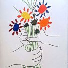 Picasso Pablo  "Le Bouquet De Fleurs" 1958 Lithograph Hand Signed in the Plate